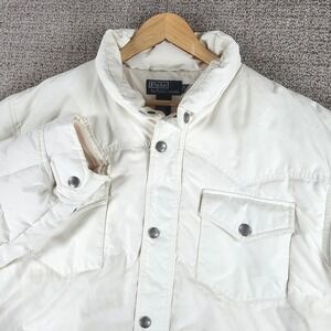 Polo Ralph Lauren Mens White Puffer Down Jacket Western Style Snap Front Size XL